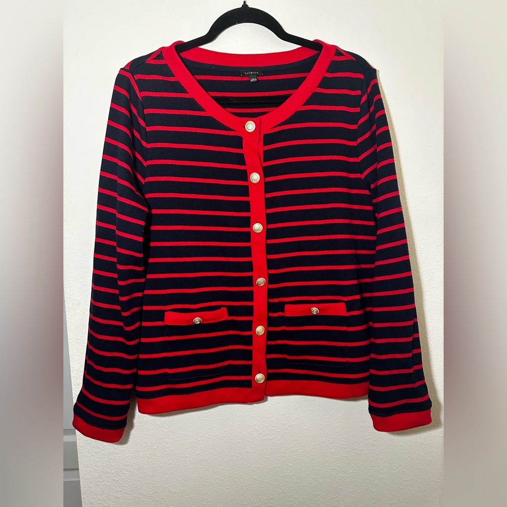 Talbots Red and Black Striped Sweater